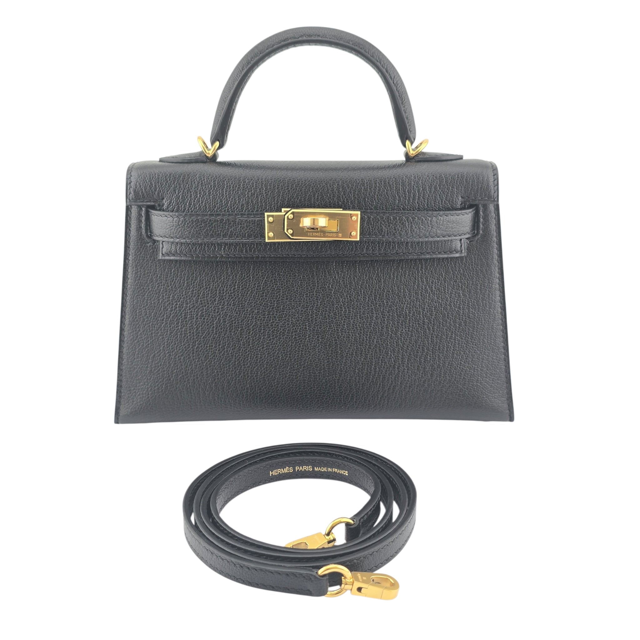 Hermes Mini Kelly II Chèvre Noir Gold Hardware HERMES
