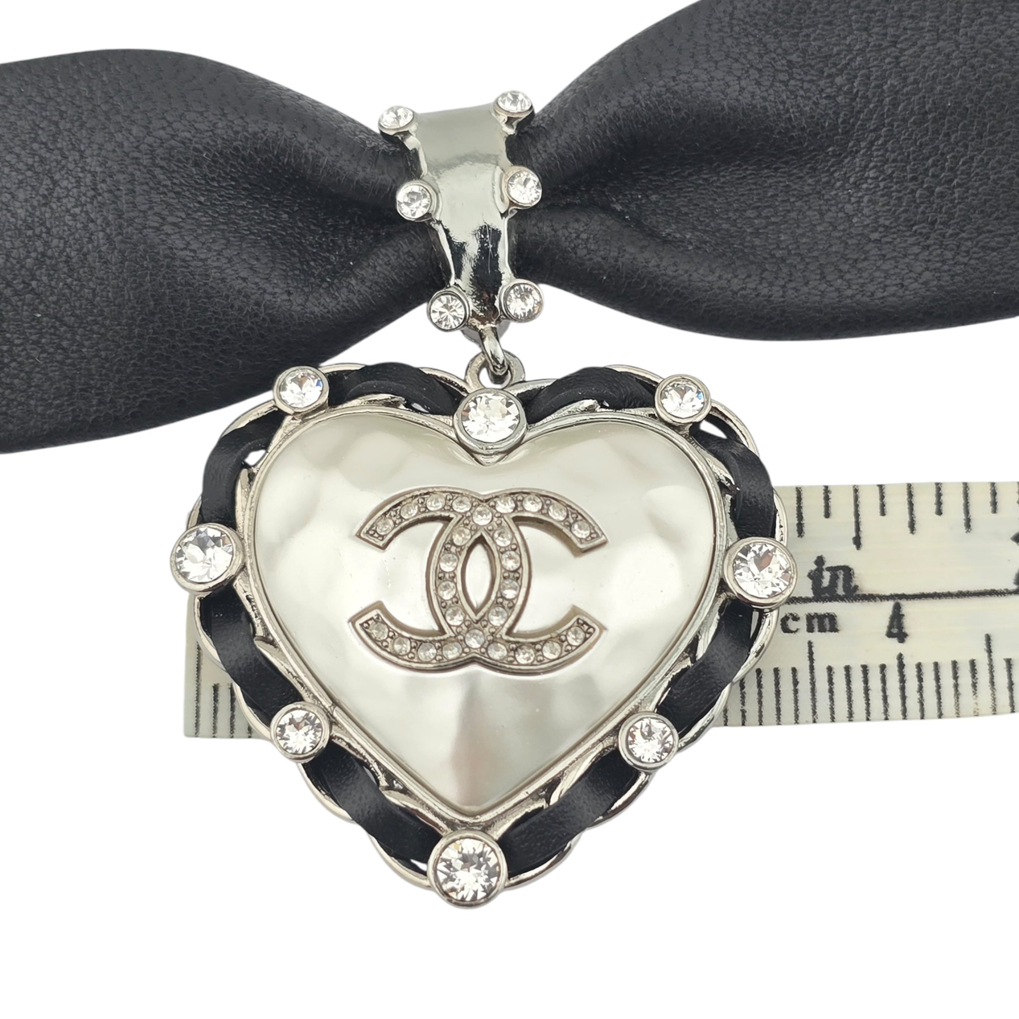 Chanel CC Lambskin Crystal Heart Choker Ruthenium Black CHANEL