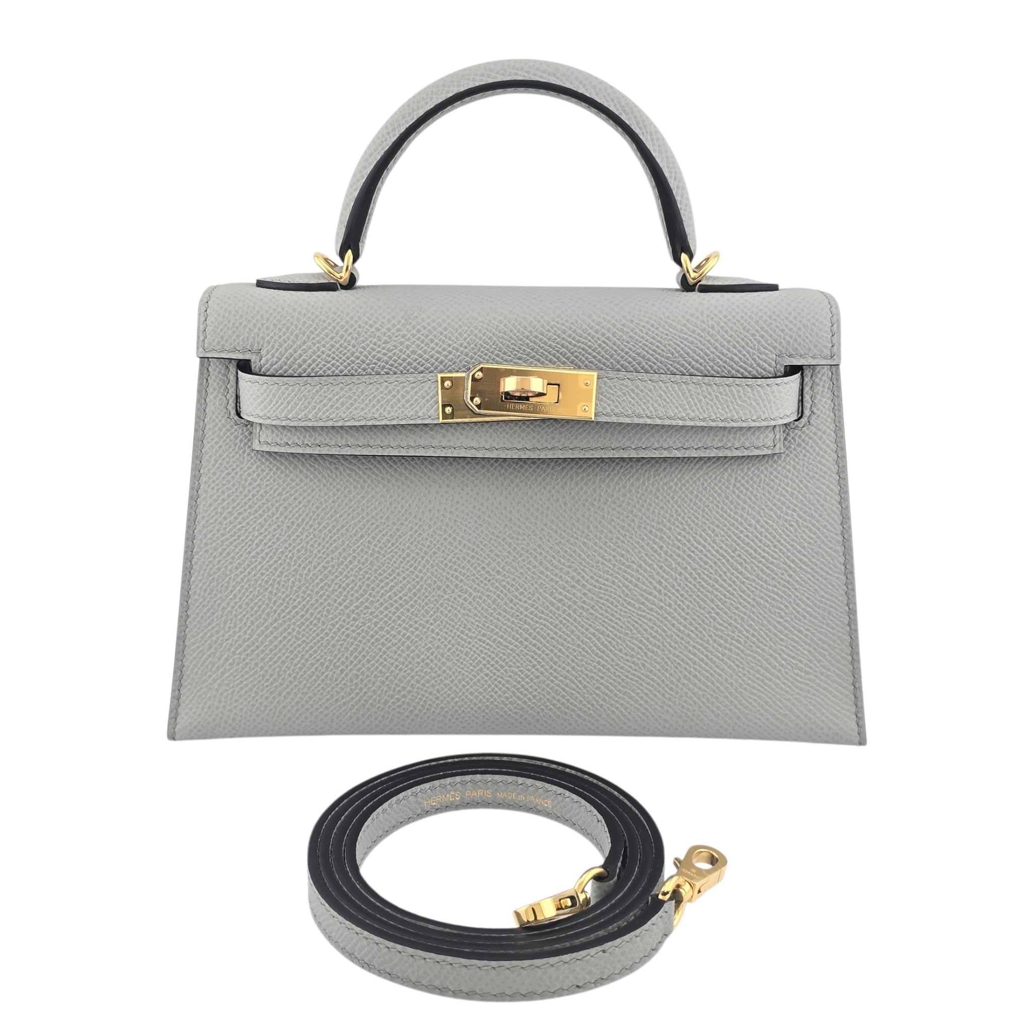Hermes Mini Kelly II Epsom Bleu Glacier Gold Hardware HERMES