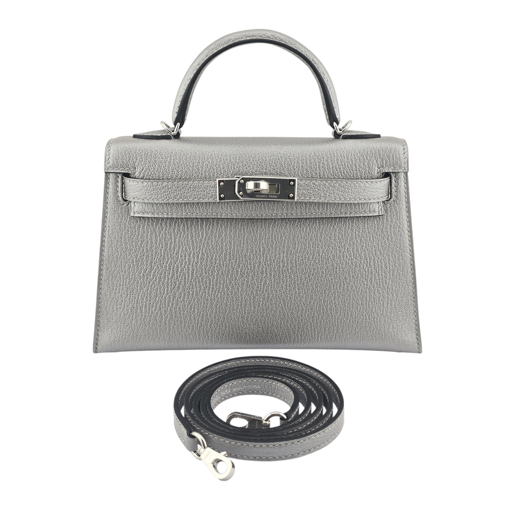 Hermes Mini Kelly II Gris Argente Chevre Chamkilight Palladium Hardware HERMES