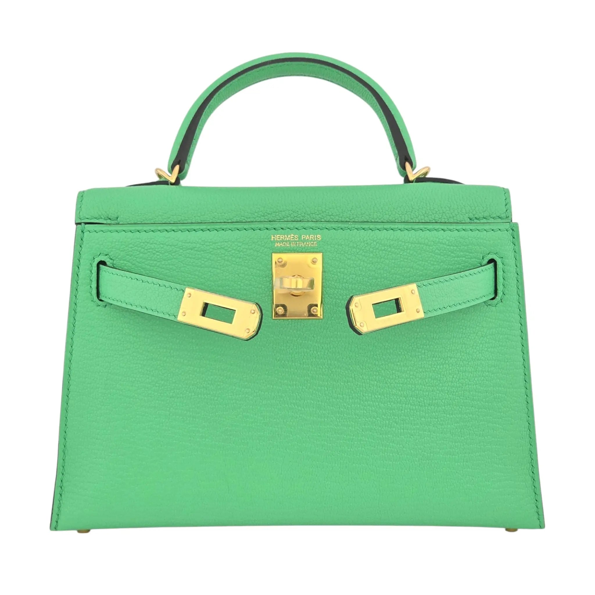 Hermes Mini Kelly II Chèvre Vert Comics Gold Hardware Bag HERMES
