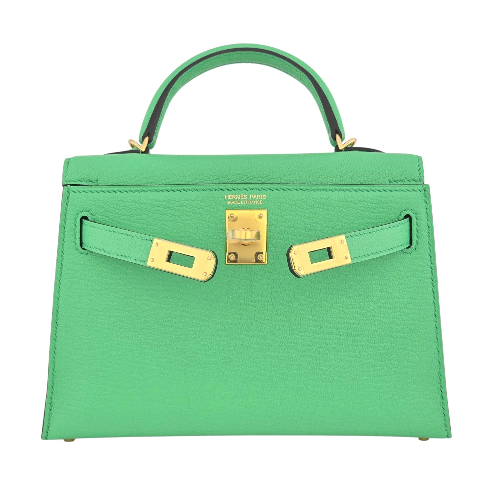 Hermes Mini Kelly II Chèvre Vert Comics Gold Hardware Bag HERMES