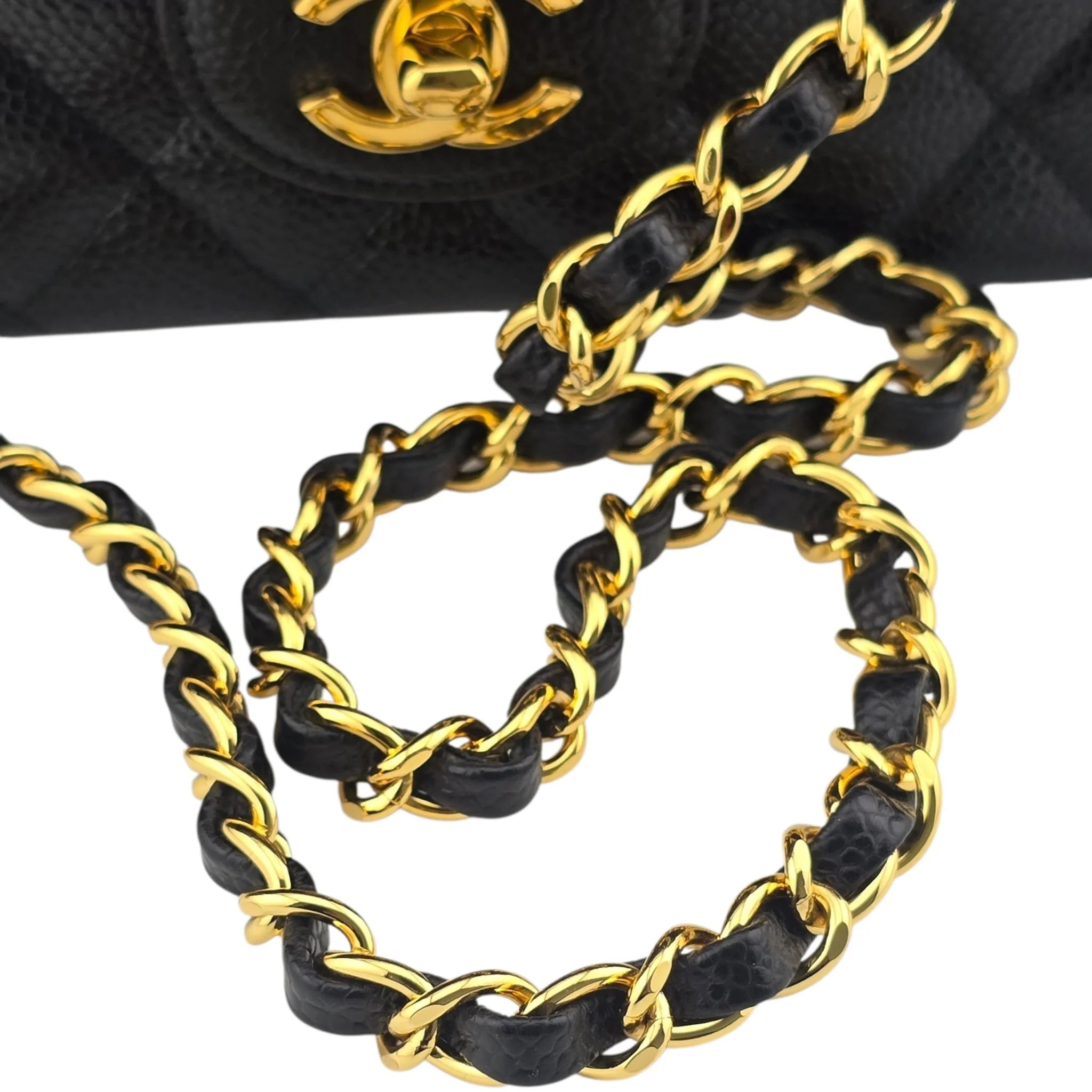 Chanel Medium Classic Flap Caviar Black Gold Hardware CHANEL