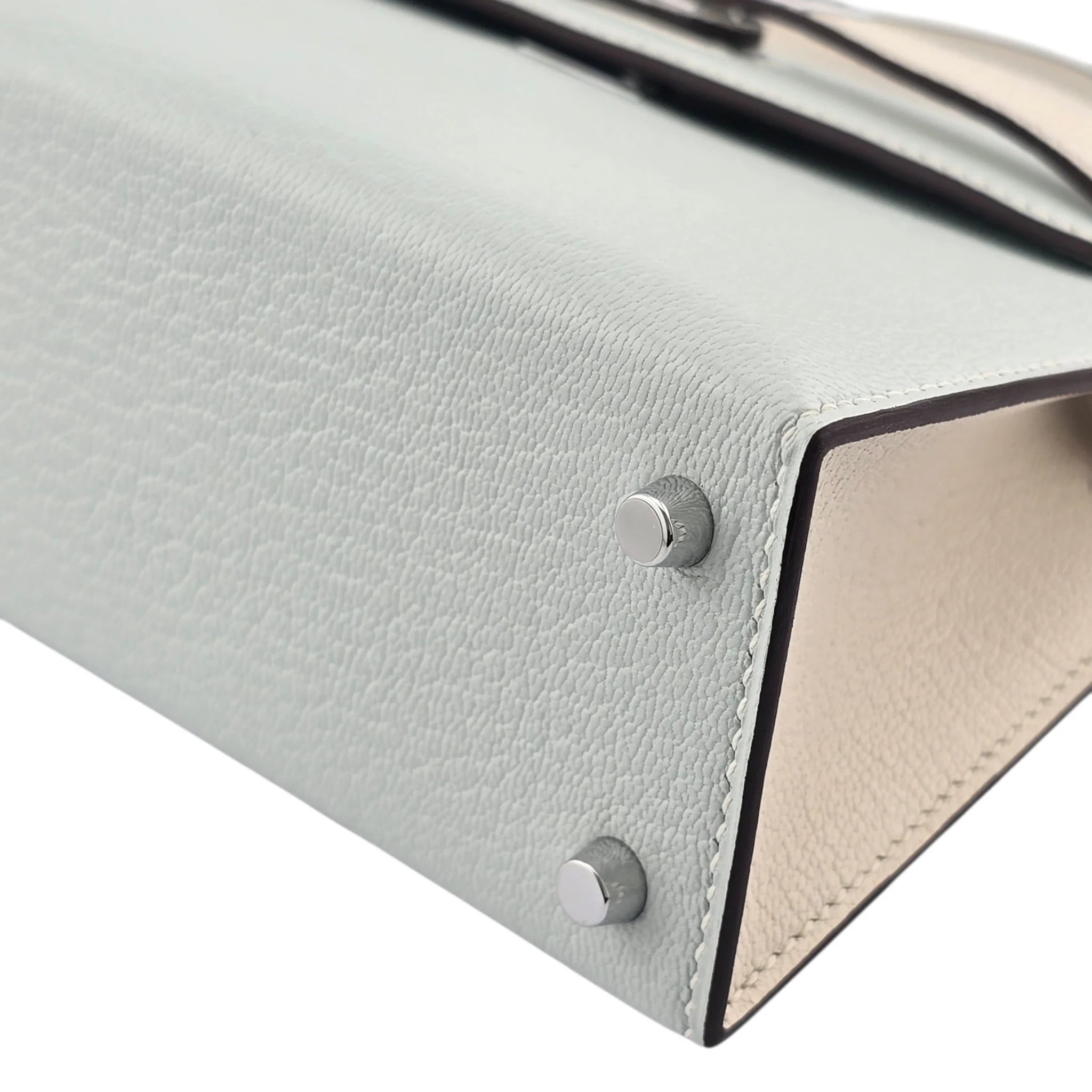 Hermes Chevre Mysore Horseshoe Mini Kelly Sellier 20 Bleu Brume Nata Bag HERMES