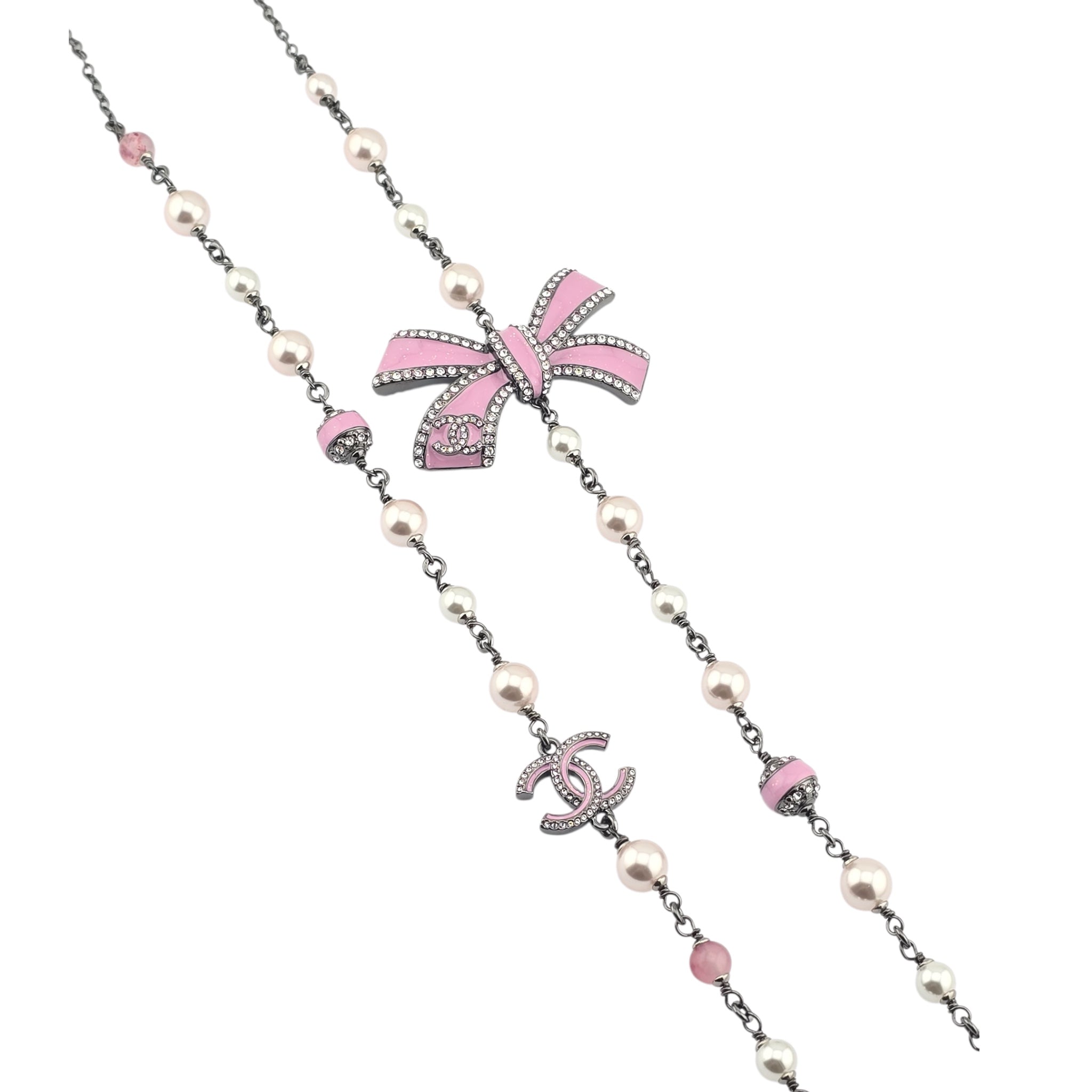Chanel CC Long Ruthenium Pink Bow Necklace 2025 CHANEL