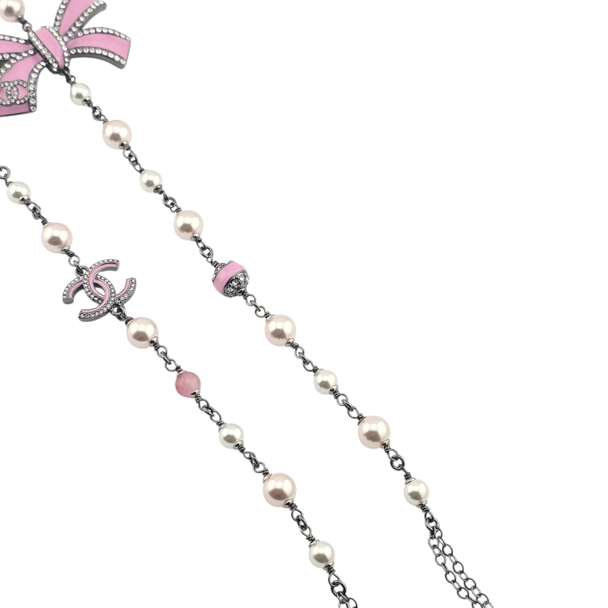 Chanel CC Long Ruthenium Pink Bow Necklace 2025 CHANEL