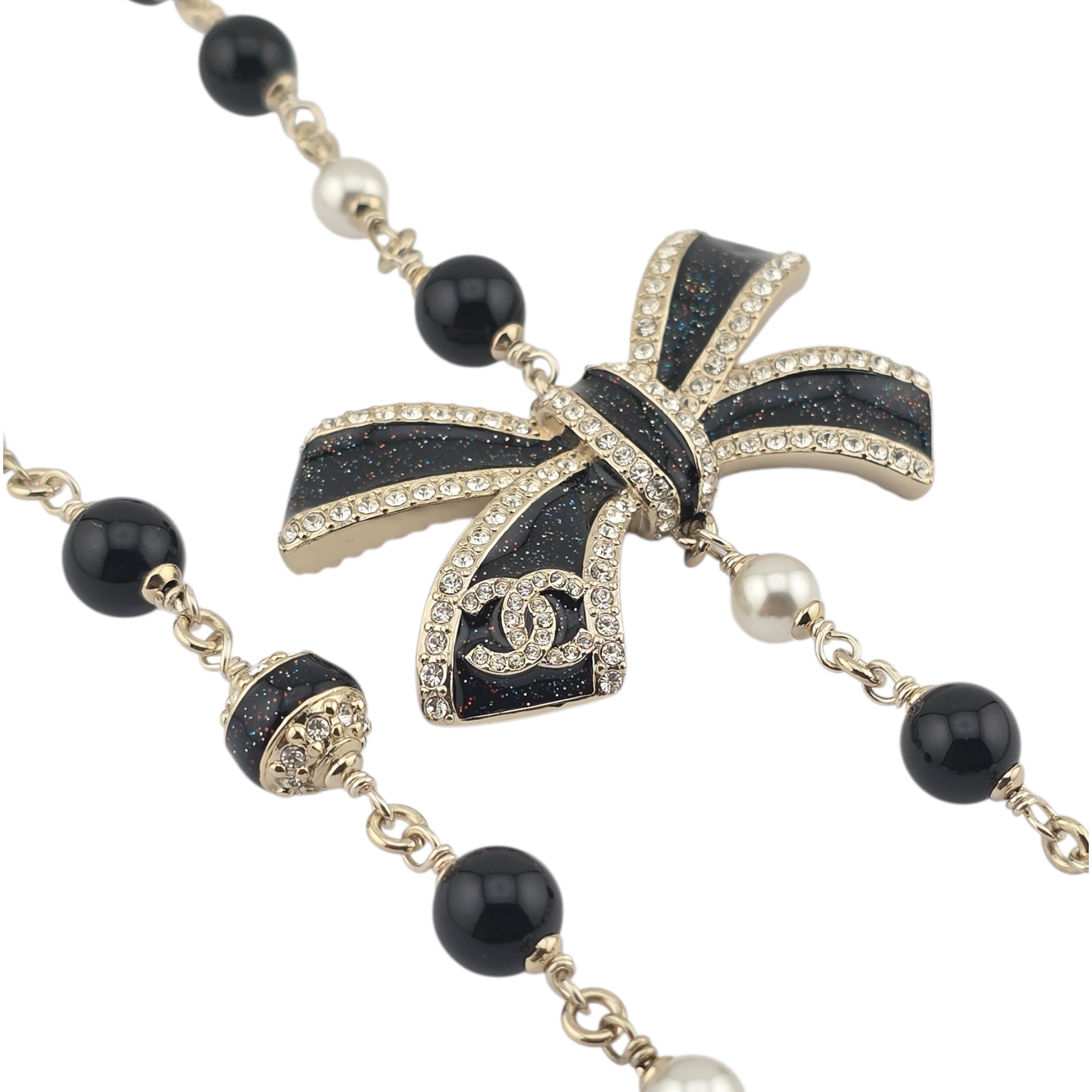 Chanel CC Long Ruthenium Black Bow Necklace 2025 CHANEL
