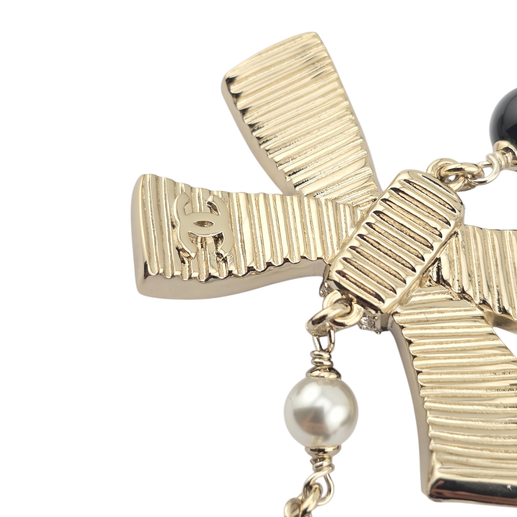 Chanel CC Long Ruthenium Black Bow Necklace 2025 CHANEL