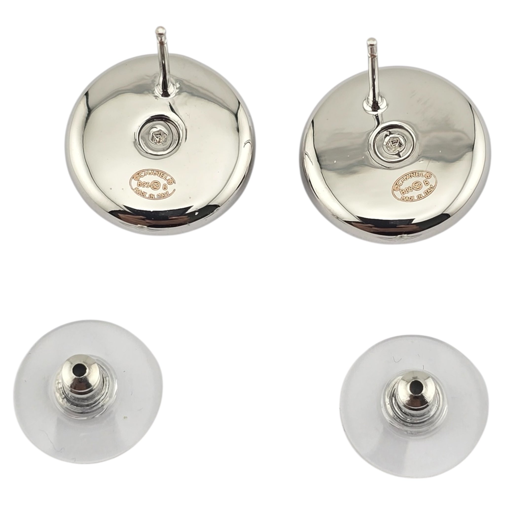 Chanel CC Pearl Crystal Round Earrings Silver 2025 CHANEL