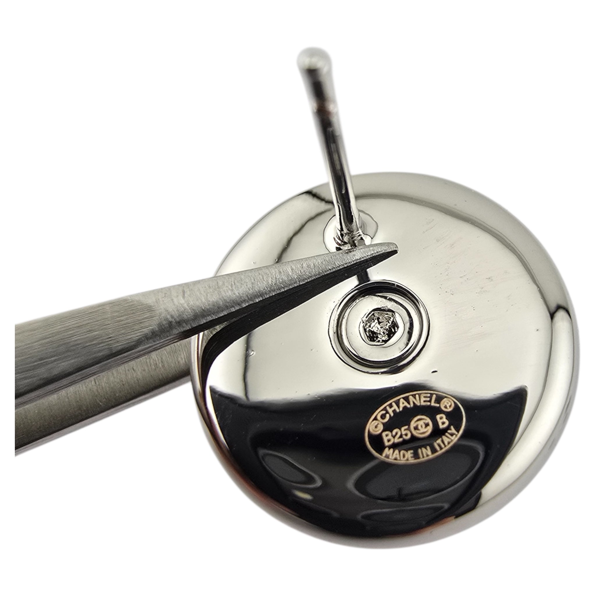 Chanel CC Pearl Crystal Round Earrings Silver 2025 CHANEL