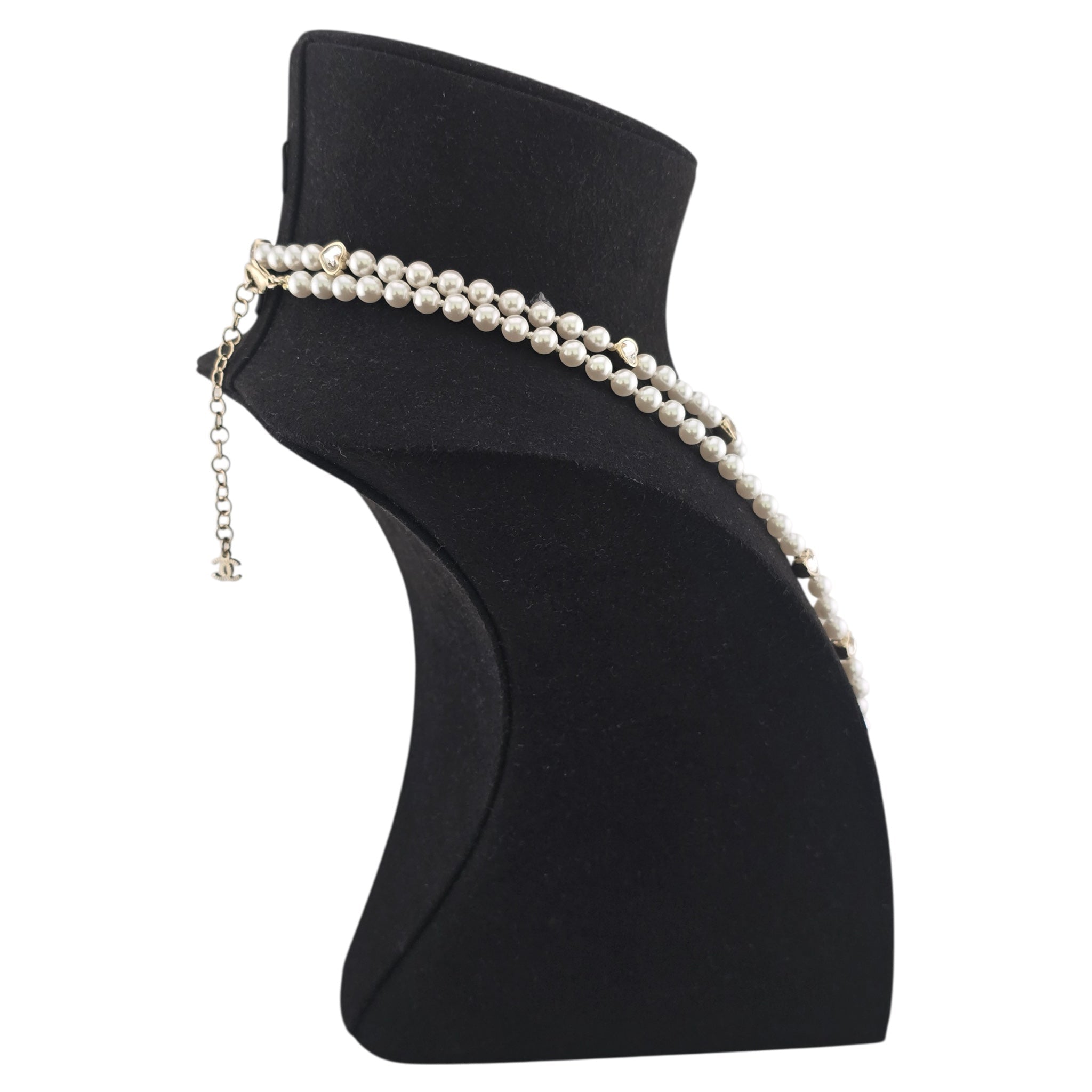 Chanel CC Faux Pearl Crystal Long Heart Necklace 2025 CHANEL