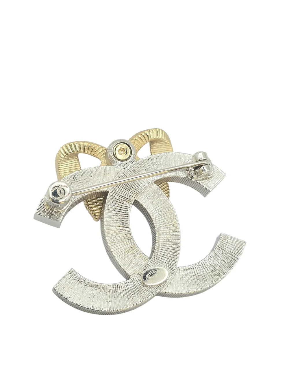 Chanel CC Gold/Silver Bow Crystal Brooch 2024 CHANEL