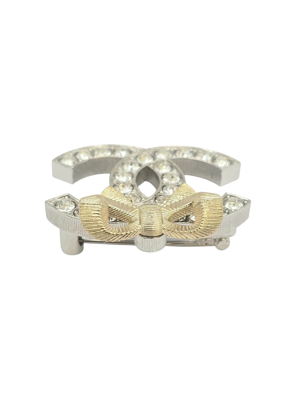 Chanel CC Gold/Silver Bow Crystal Brooch 2024 CHANEL