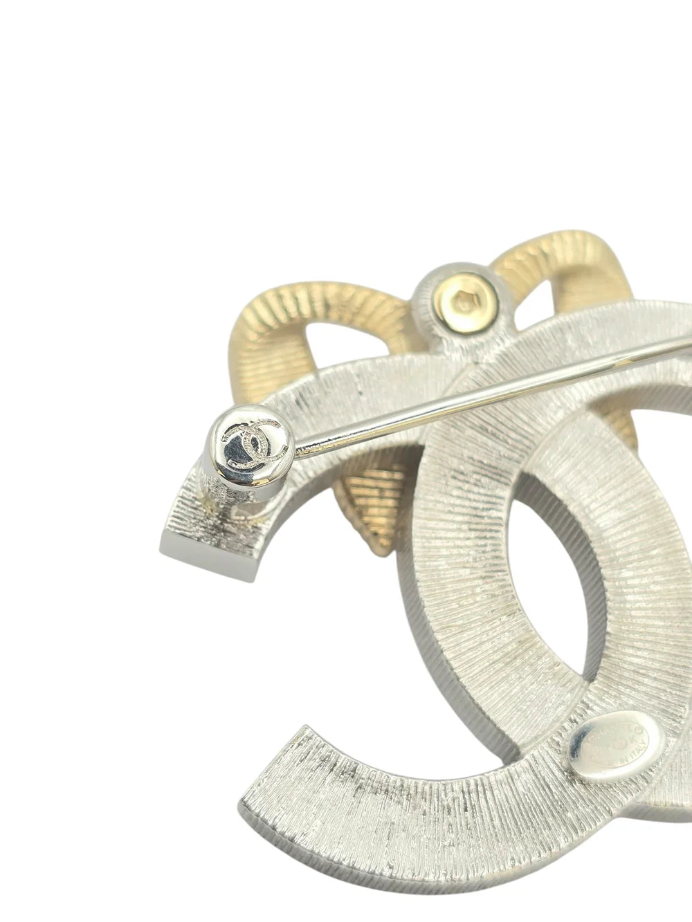 Chanel CC Gold/Silver Bow Crystal Brooch 2024 CHANEL