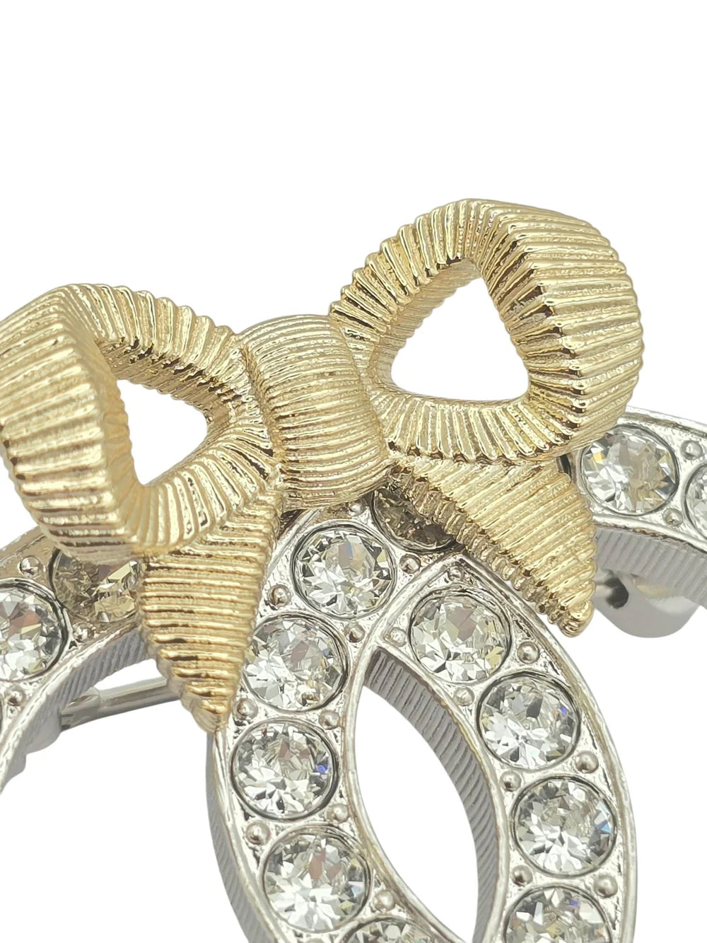 Chanel CC Gold/Silver Bow Crystal Brooch 2024 CHANEL