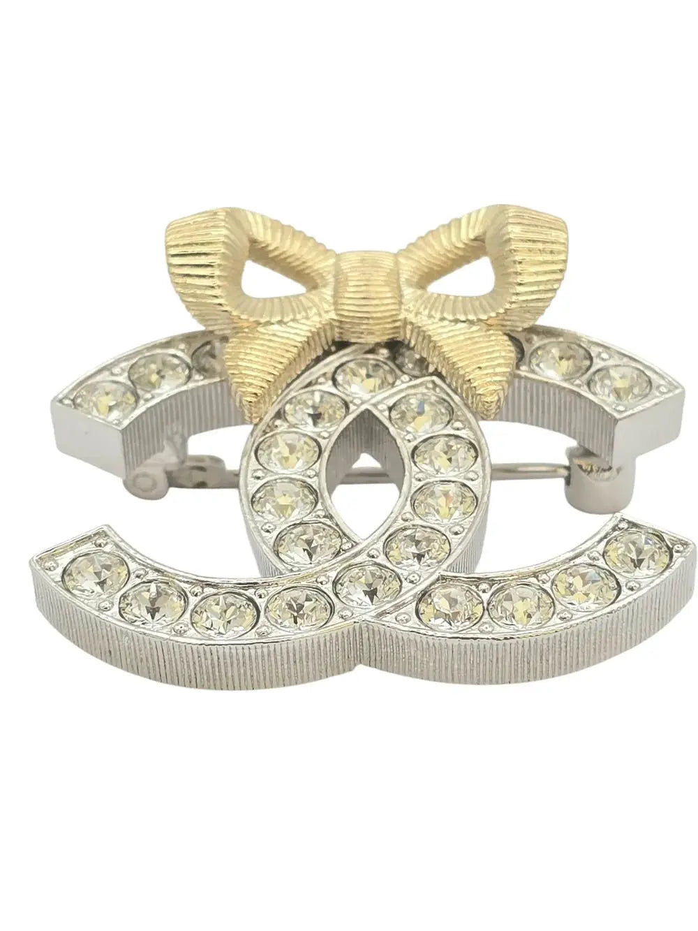 Chanel CC Gold/Silver Bow Crystal Brooch 2024 CHANEL