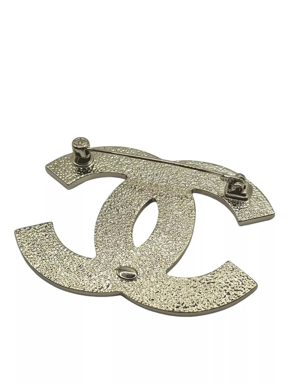Chanel CC Gold/White Enamel Engraved Brooch 2024 CHANEL