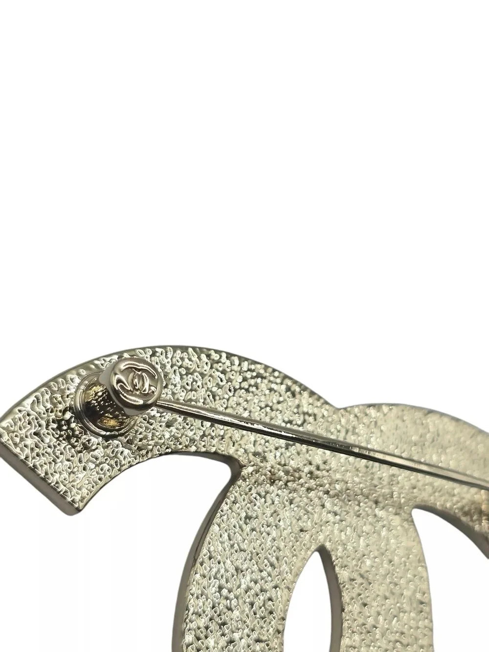 Chanel CC Gold/White Enamel Engraved Brooch 2024 CHANEL