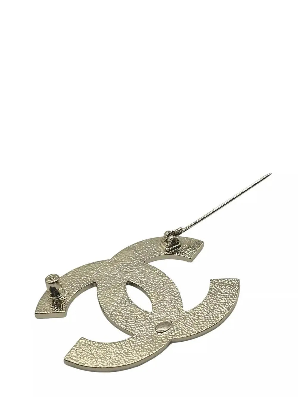 Chanel CC Gold/White Enamel Engraved Brooch 2024 CHANEL